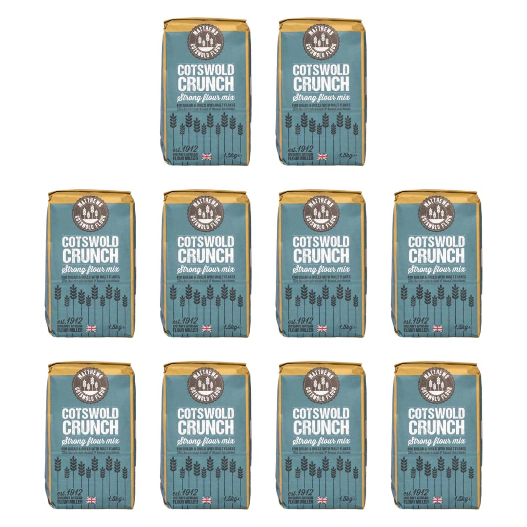 Matthews Cotswold Strong Crunch Flour 10X1.5Kg - Speciality Blend with Malted Wheat Flakes, Nutty Taste, Ideal for Artisan Breads, Sourdough, and Award-Winning Loaves