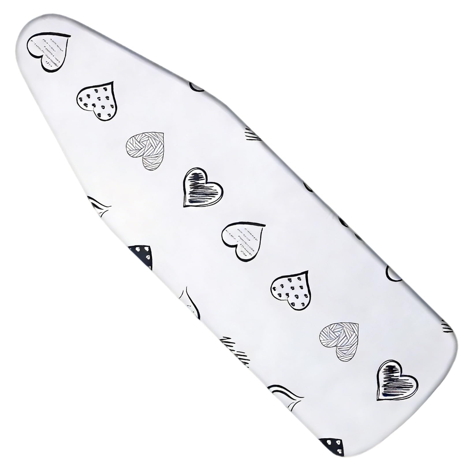 Rhinenet Ironing Board Cover with Extra Thick Padding Drawstring Tightening with Thick 6 mm Felt Padding Easy Fit Scorch Resistant Printed Size Up to 55x19 inch (White Black Heart) — image 1