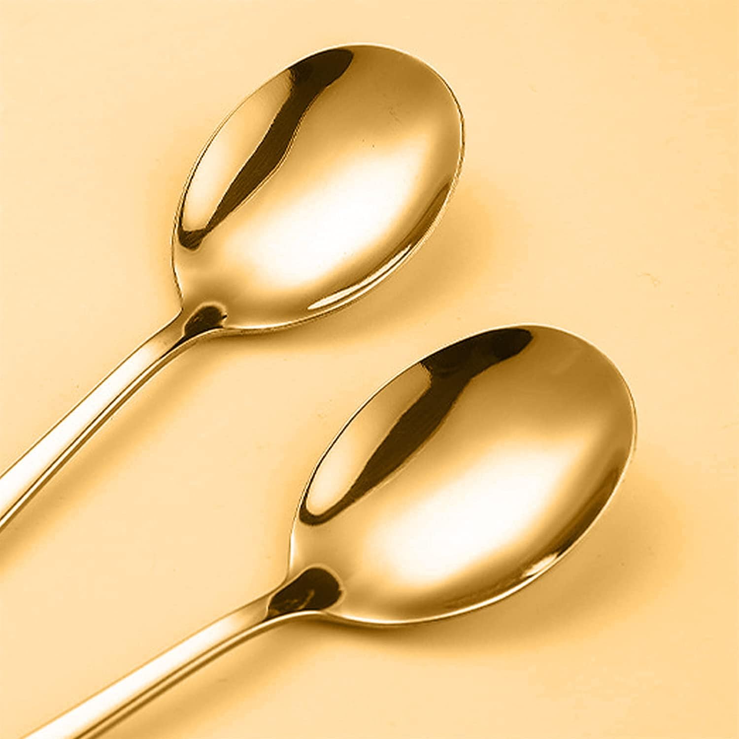 Kolorful Stainless Steel Large and Heavy Duty Round Korean Spoons, Asian Spoon, Dinner with Long Handle Kitchen Dining Tableware,Mirror Polished Spoons (Gold, 12) 3