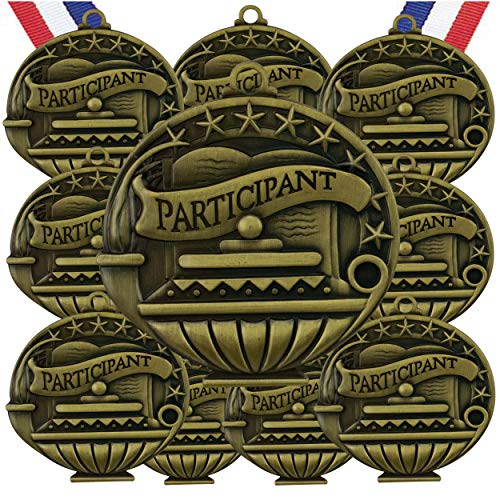 Express Medals Participant Gold Medals Trophy Award with Neck Ribbons APMG-758 - (Pack of 10)
