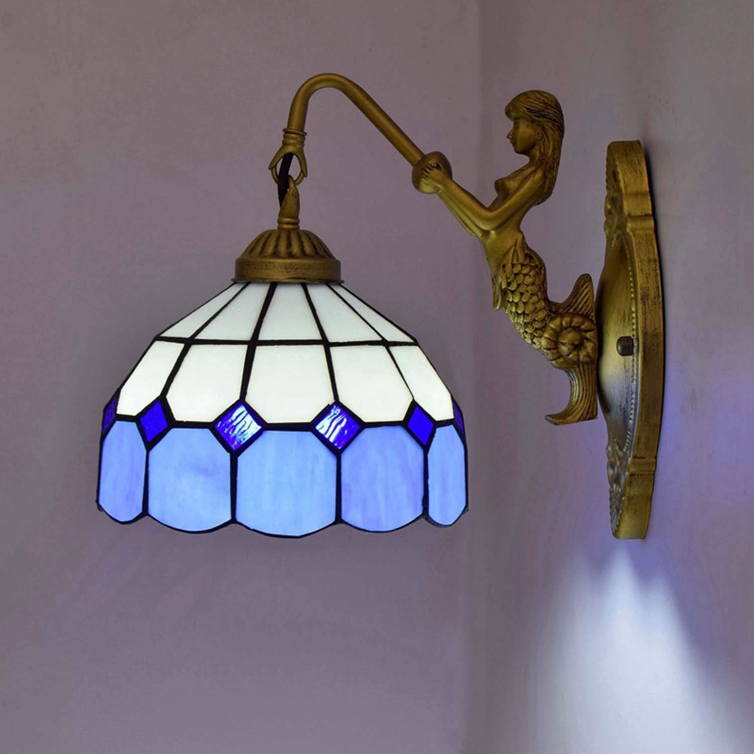 Lampa ścienna, kolorowa szklana lampa w stylu Tiffany z dekoracyjnym oświetleniem do przedpokoju przylegającego do sypialni lub salonu.