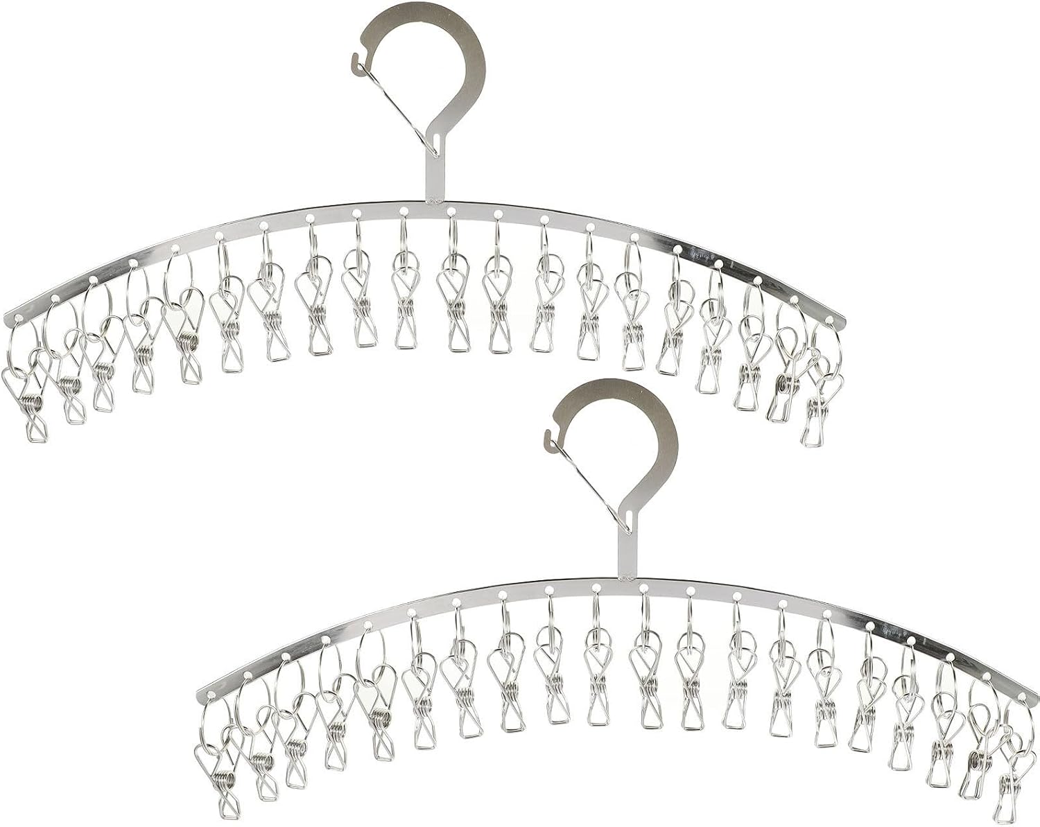 VICASKY 2pcs Stainless Steel Clothes Drying Rack with 20 Sturdy Clips, Lightweight and Windproof Laundry Rack for Towels and Underwear, for Household Use in Silver