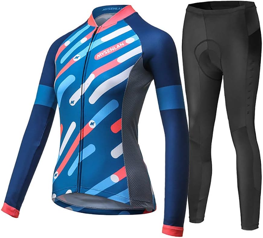 Mysenlan Women's Cycling Long Sleeve Breathable Jersey Set 3D Padded Long Pants Bike Shirt Bicycle Tights Clothing