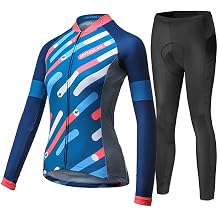 Mysenlan Womens Cycling Long Sleeve Breathable Jersey Set 3D Padded Long Pants Bike Shirt Bicycle Tights Clothing