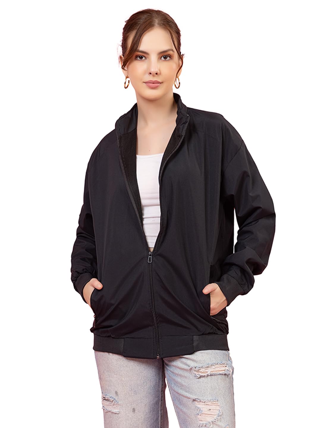 Women’s Windcheater Jacket | Lightweight Zipper Front Outerwear with High Neck & Pockets | Casual Waterproof Windbreaker for Winter, Travel & Sports Wear-picture-35