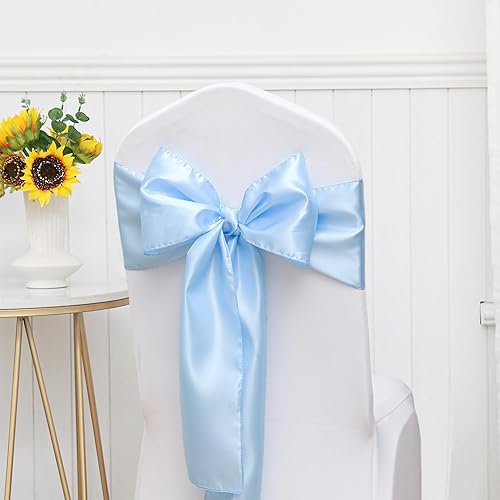 Miniatura 4 de ZSJFMF Paquete de 50 cintas de satén para sillas color azul bebé, 7 x 108 pulgadas, cintas universales doradas para sillas de boda, ceremonia,
