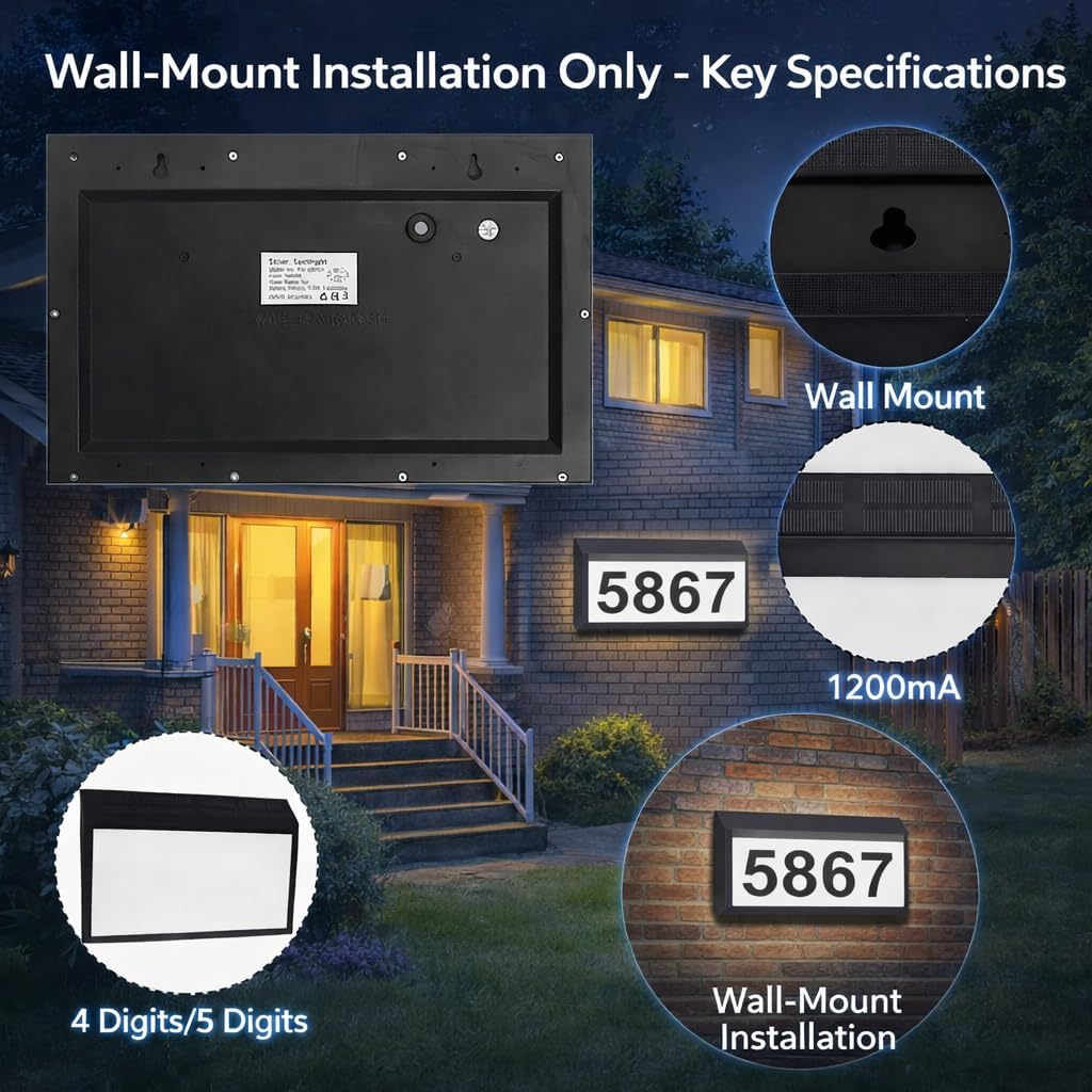 Solar Address Sign with Dual Color - Outdoor Waterproof IP65 Illuminated House Numbers, Solar Powered Address Light