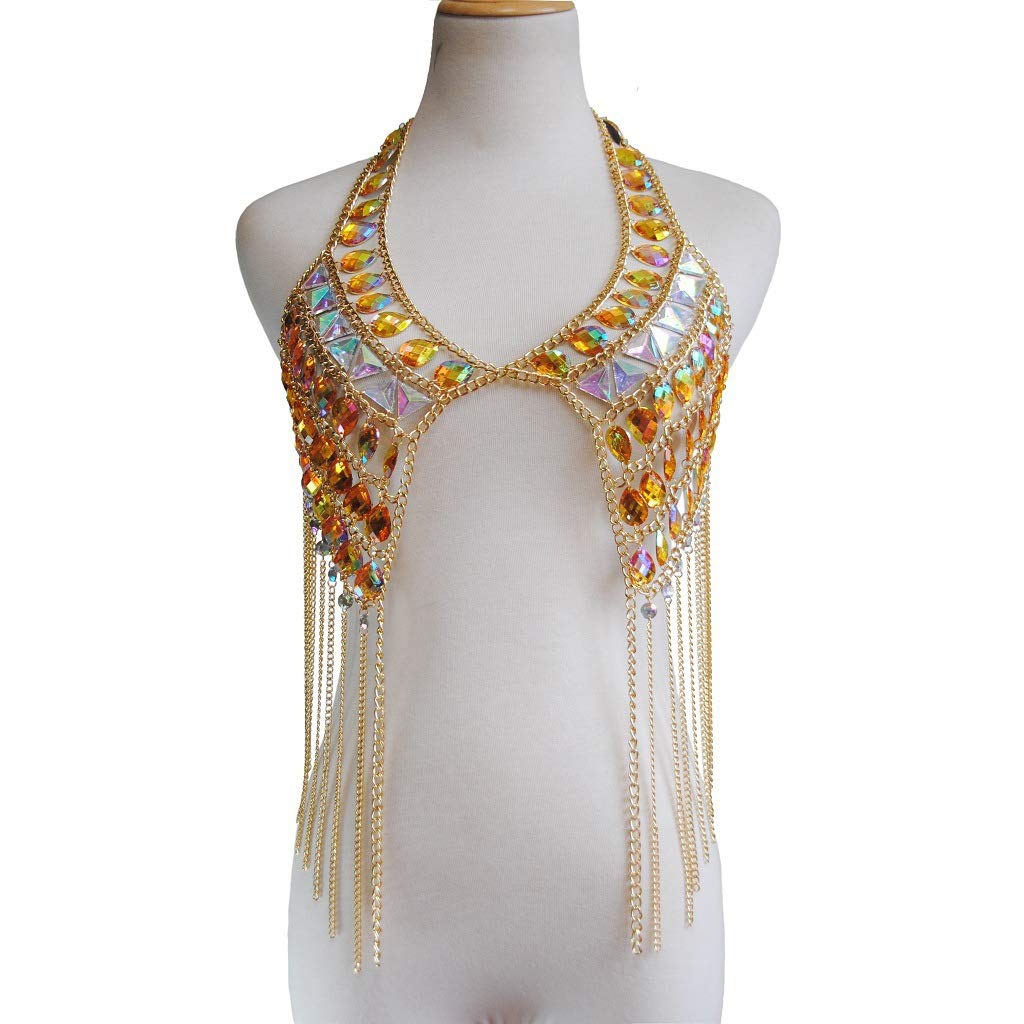 RWRAPS Goldene Quaste Anhänger Brust Kette Bikini Brust Schmuck Dessous Frau Sexy Nachtclub Kleidung