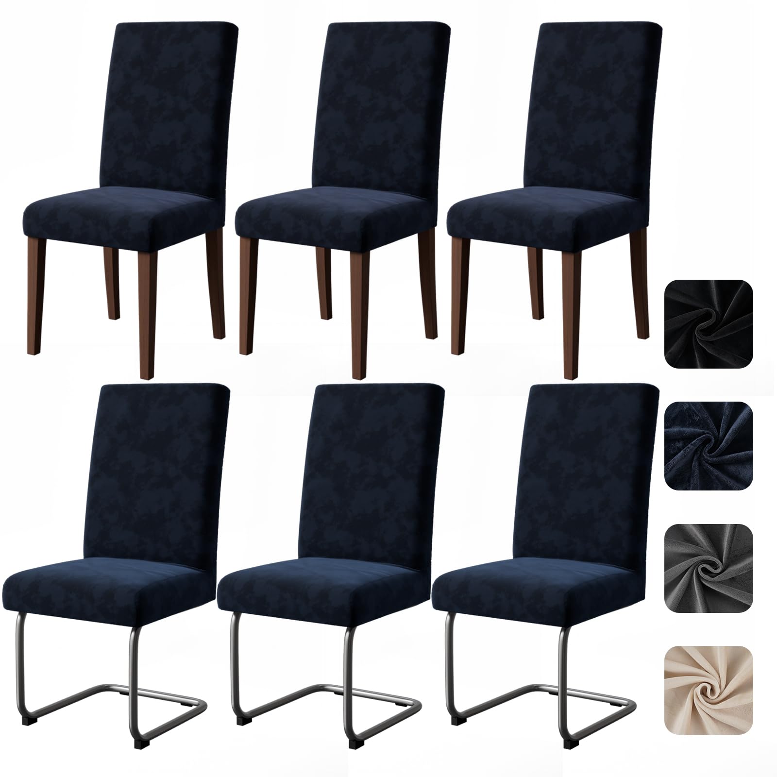 Pacok Dining Room Chair Covers Velvet Set of 6,Stretch Dining Chair Slipcovers Elastic Removable Washable Seat Covers for Hotel Kitchen Banquet Ceremony(Navy)