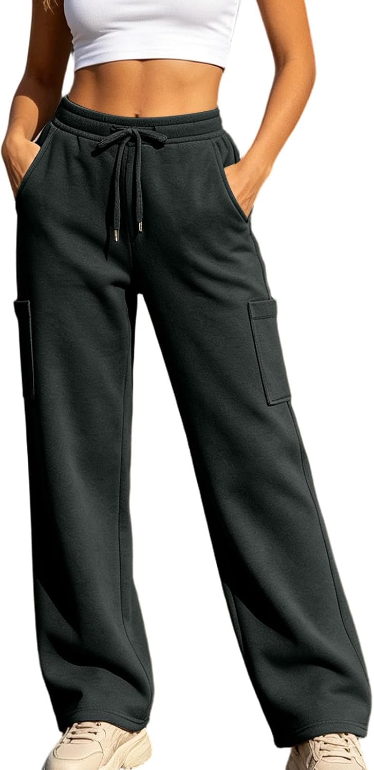 Women's Wide Leg Cargo Sweatpants Drawstring Waist Pocket