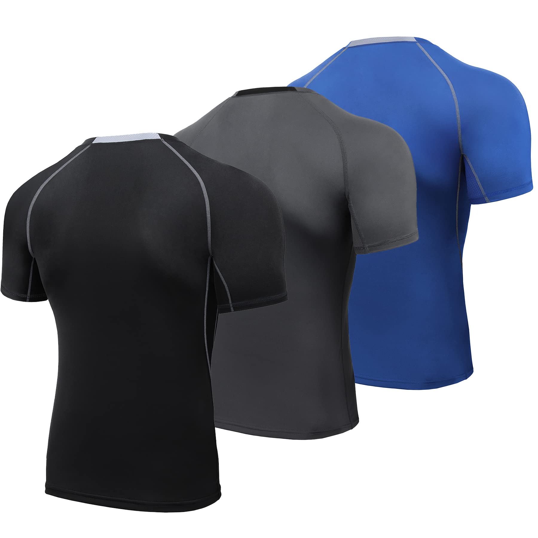 AMZSPORT Maglietta a Compressione da Uomo, a Maniche Corte, Funzionale, Cool Dry, per Allenamento e Corsa
