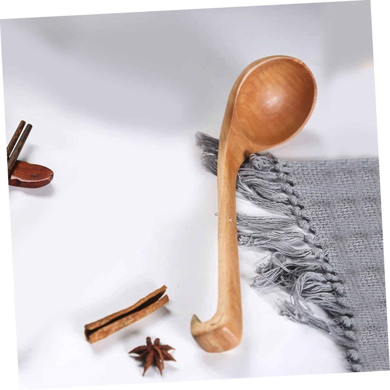 Japanese Wooden Soup Ladle with Long Handle for Deep Pots