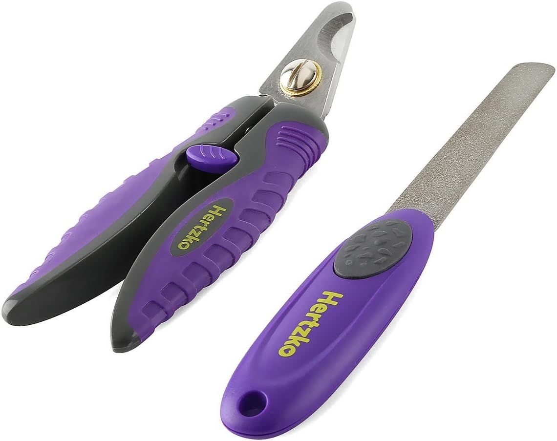 Hertzko Violet Dog Nail Clippers for Large Dogs – Angled Large Dog Nail Clippers Without Safety Guard, Ergonomic Nail Scissors Trimmers…