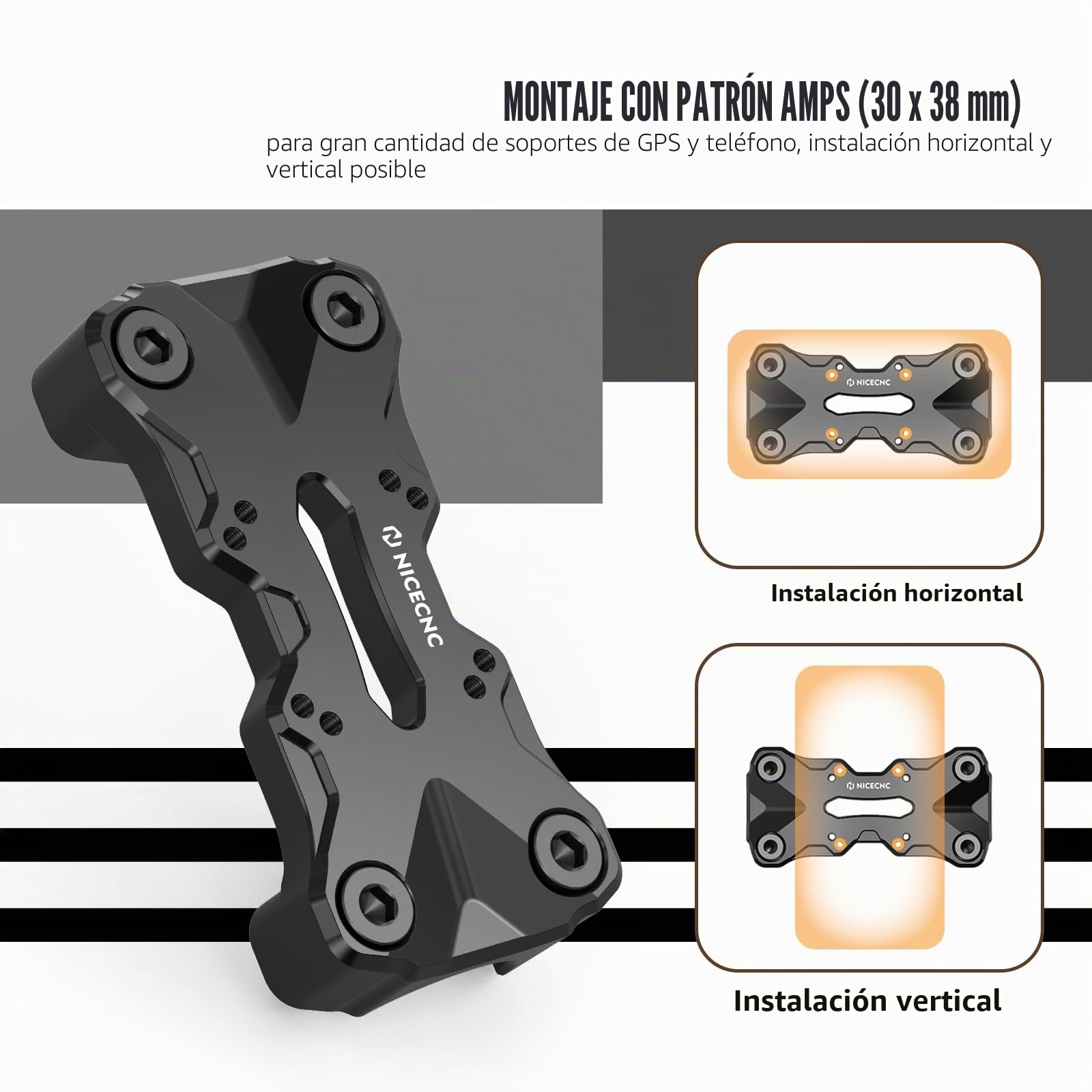 NICECNC Abrazadera Superior de Manillar Negra con patrón AMPS Compatible con Tenere 700/XTZ700 2019-2024, Tenere 700 World Raid 2022, Tenere 700 Rally Edition 2020-2024, Accesorios Tenere 700