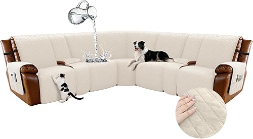 Arfntevss Fundas impermeables para sofá modular reclinable en forma de L, antideslizantes, lavables, juegos de fundas para muebles de perro (5