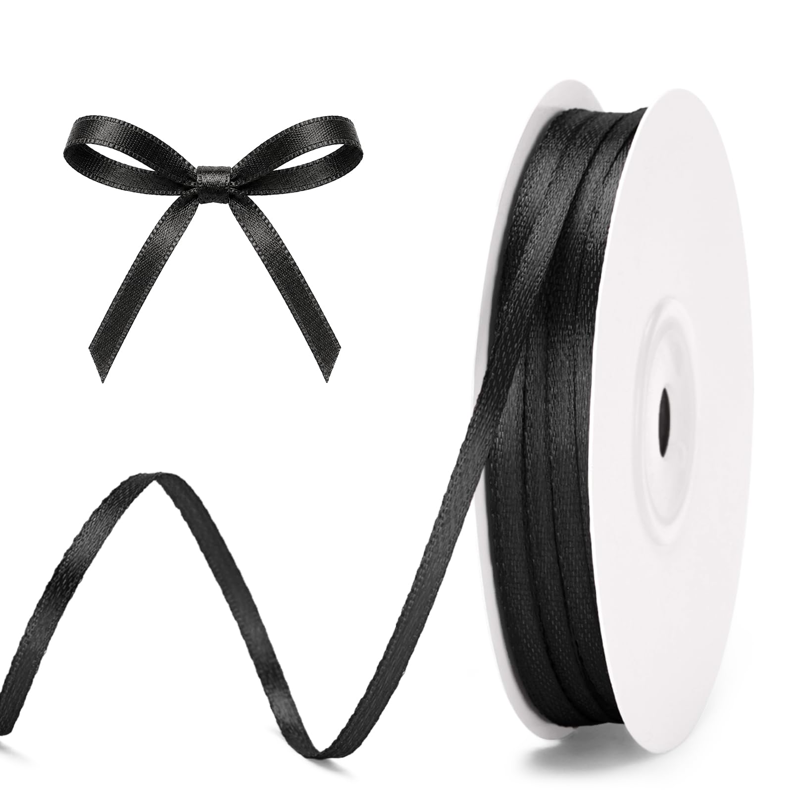 G2PLUS Black Satin Ribbons 3mm: 100Yards Thin Gift Wrapping Ribbon for Wrapping Presents, Making Cards, Craft Projects,Christmas Decorations — image 1