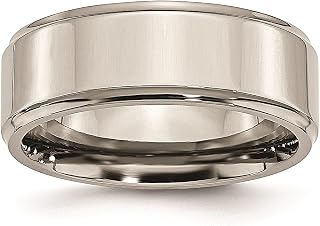 Aliança de titânio 8 mm com borda chanfrada anel masculino casamento clássico plano com borda joias modernas para pai presentes masculinos para ele, Titânio