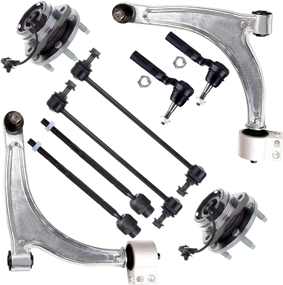 SCITOO 10-PC SET Suspension Kit For Chevy For Malibu For Pontiac G6 For Saturn Aura Front Lower Control Arm And Ball Joint Inner Outer Tie Rod End Sway Bar End Link Wheel Hub Bearing