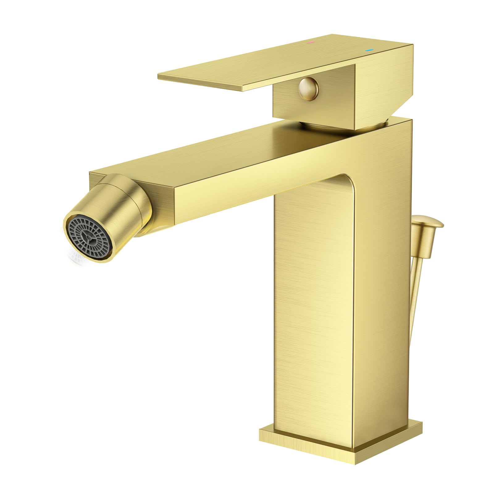 Faustina Rubinetto per Bidet WC con Tirante, Miscelatore Monoelmo Bidet in acciaio inox regolabile con giunto sferico Ottone, Spazzolato Oro