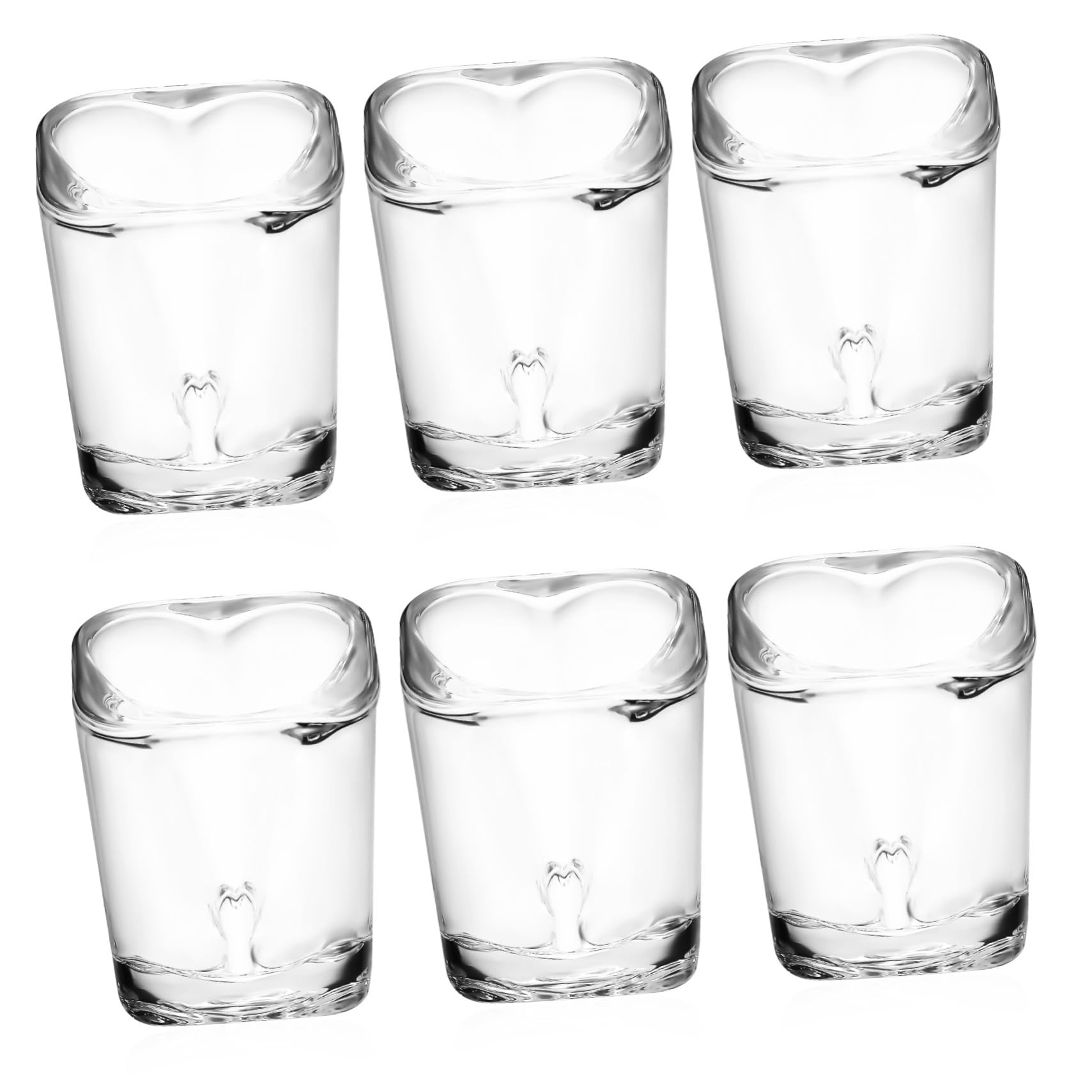 Lot de 6 Verres à Shot en Verre de Cœur Base Carrée Stable de 45 Ml, pour Noël et Réunions Entre Amis