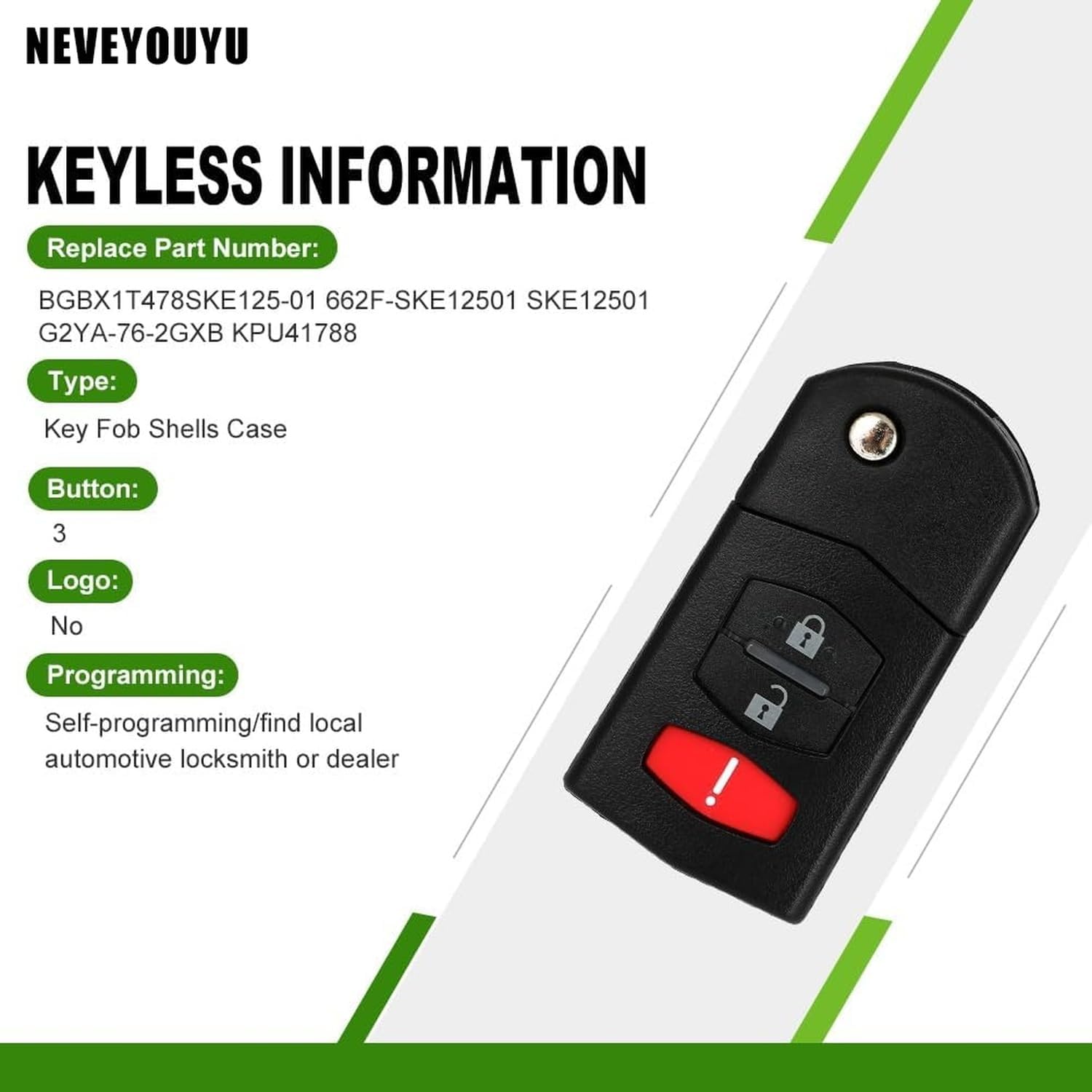 Simple Setup Keyless Entry Remote Key Fob Shell CASE Replacement for 3 Buttons Car Key for 2 06-15 for 3 5 11-15 for CX-7 07-13 for CX-9 07-15 1pc FCC KPU41788