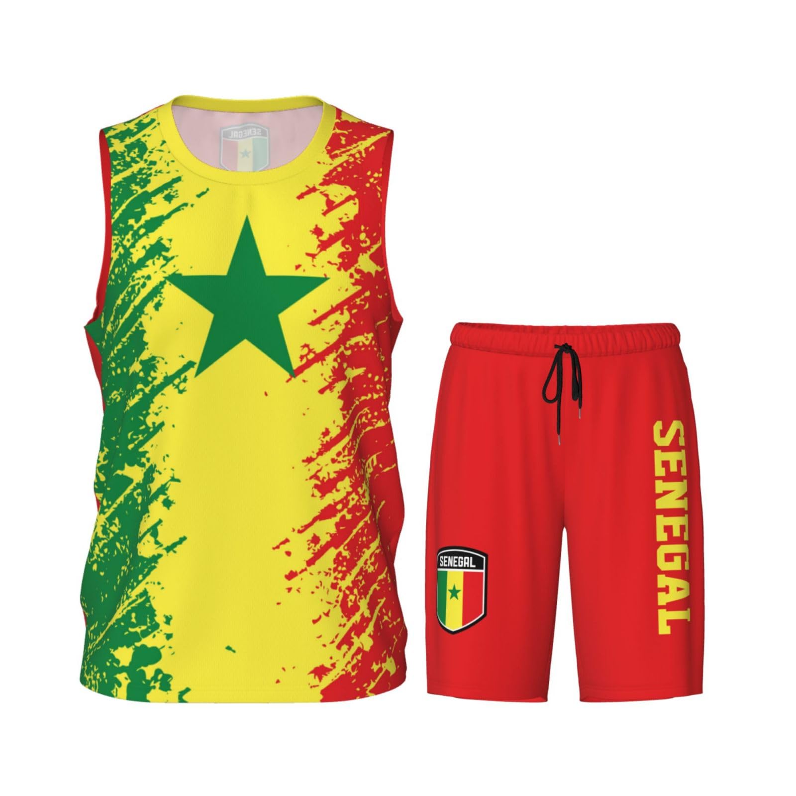 Senegal Flag Grain (3) Basketball Jersey Uniform Suit for Men Women Adults Training Athletic Set