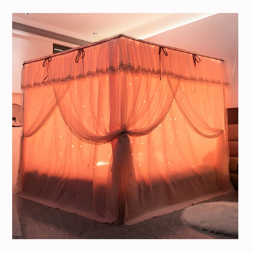 Moustiquaire baldaquin rose étoilée pour lit romantique 180x230