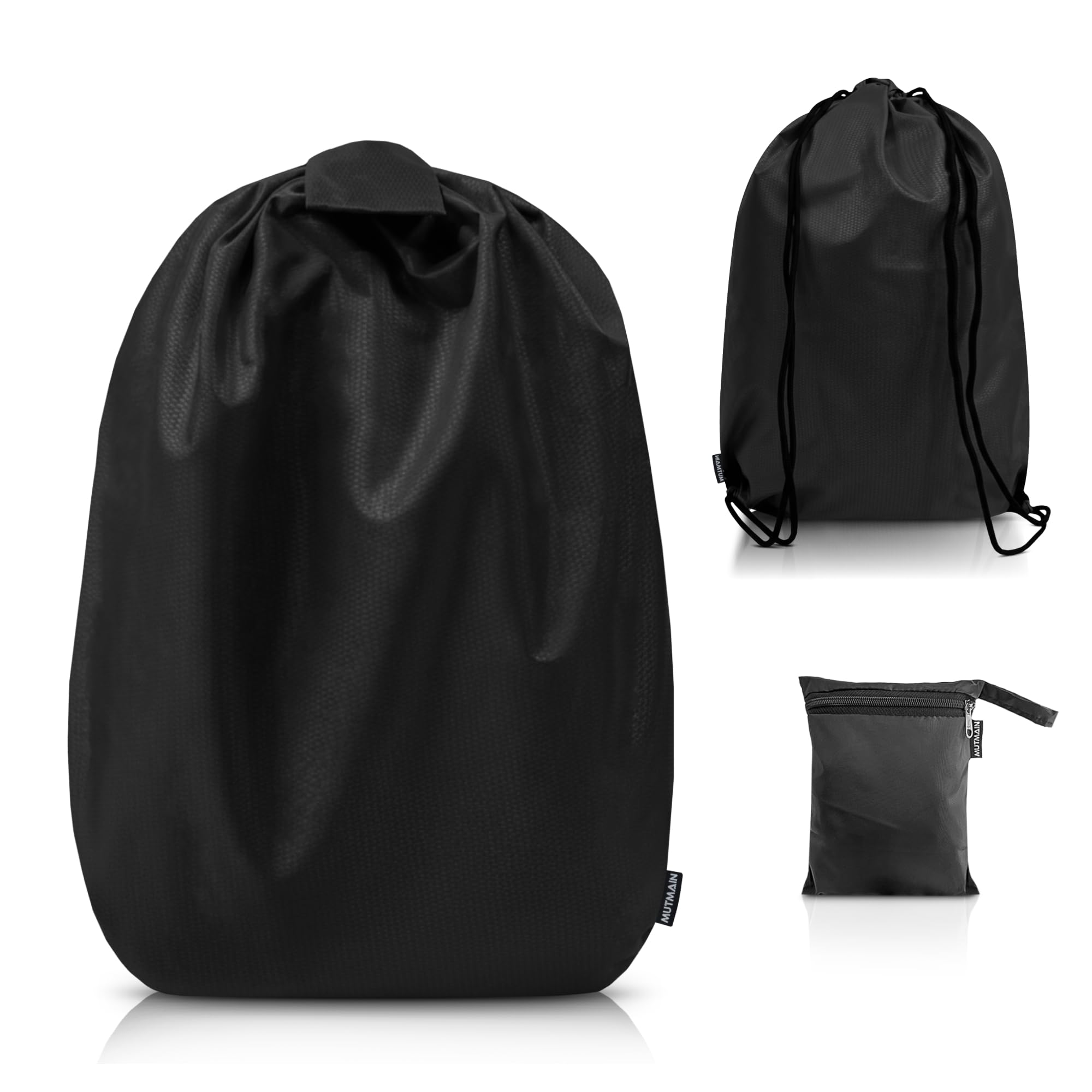 MUTMAIN Full Bag Cover Waterproof rain Cover for Backpack 20L to 50L with Storage Pouch, Drawstring Bag Design, All Side Covered Bags for School, Laptop, Travel and Camera with Shoulder Strap (Black)-image-3