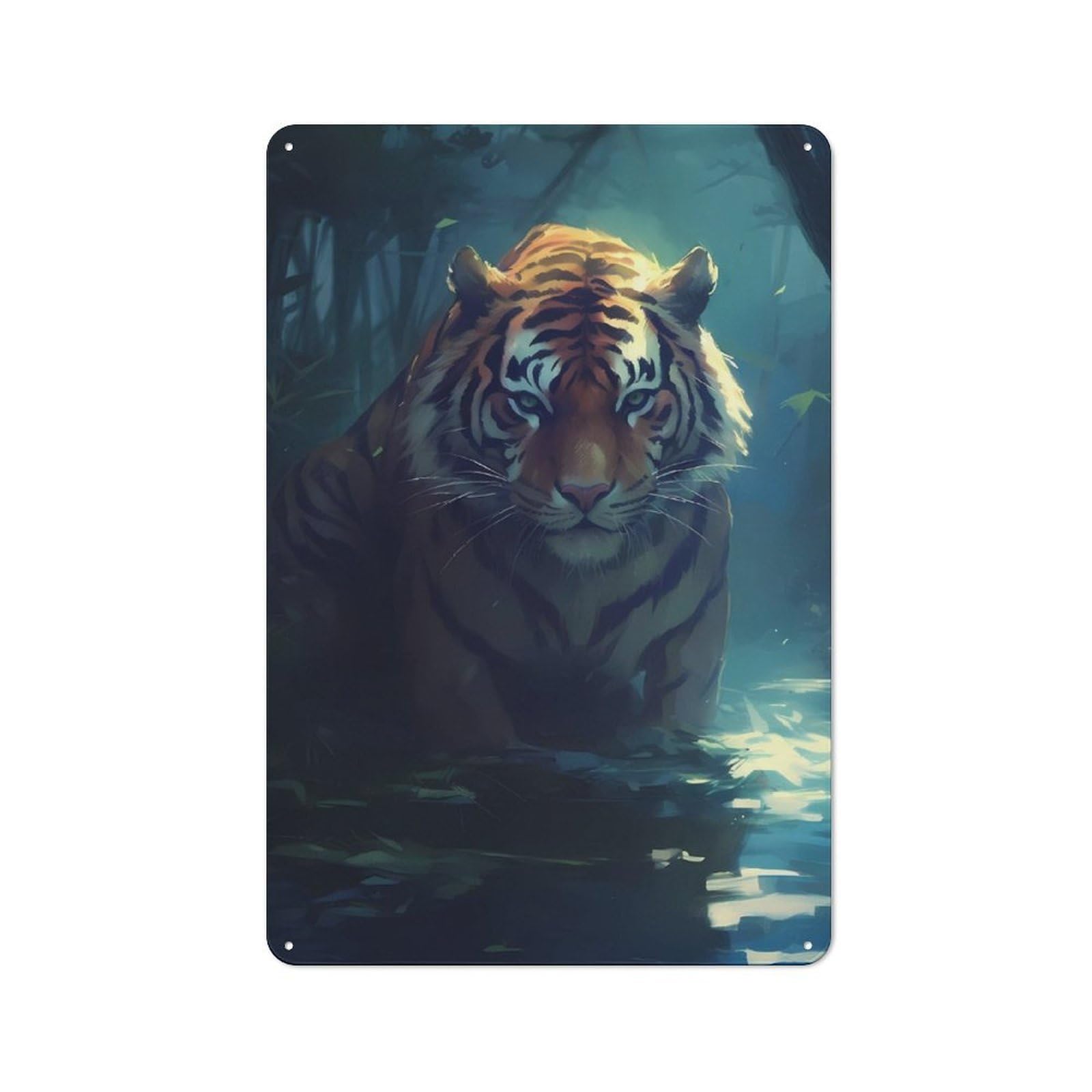 Junmoney Tiger Painting Retro Metal Gift Sign 30X20cm, Home Wall Decor For Flat, Dorm Room, Lounge Or Cafe