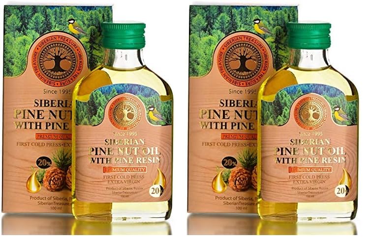 Siberian Pine Nut Oil Enriched with Pine Resin – 20%, Premium Quality, Extra Virgin, First Cold Press, 100 ml – 3.4 Fl Oz (Pack of 2)