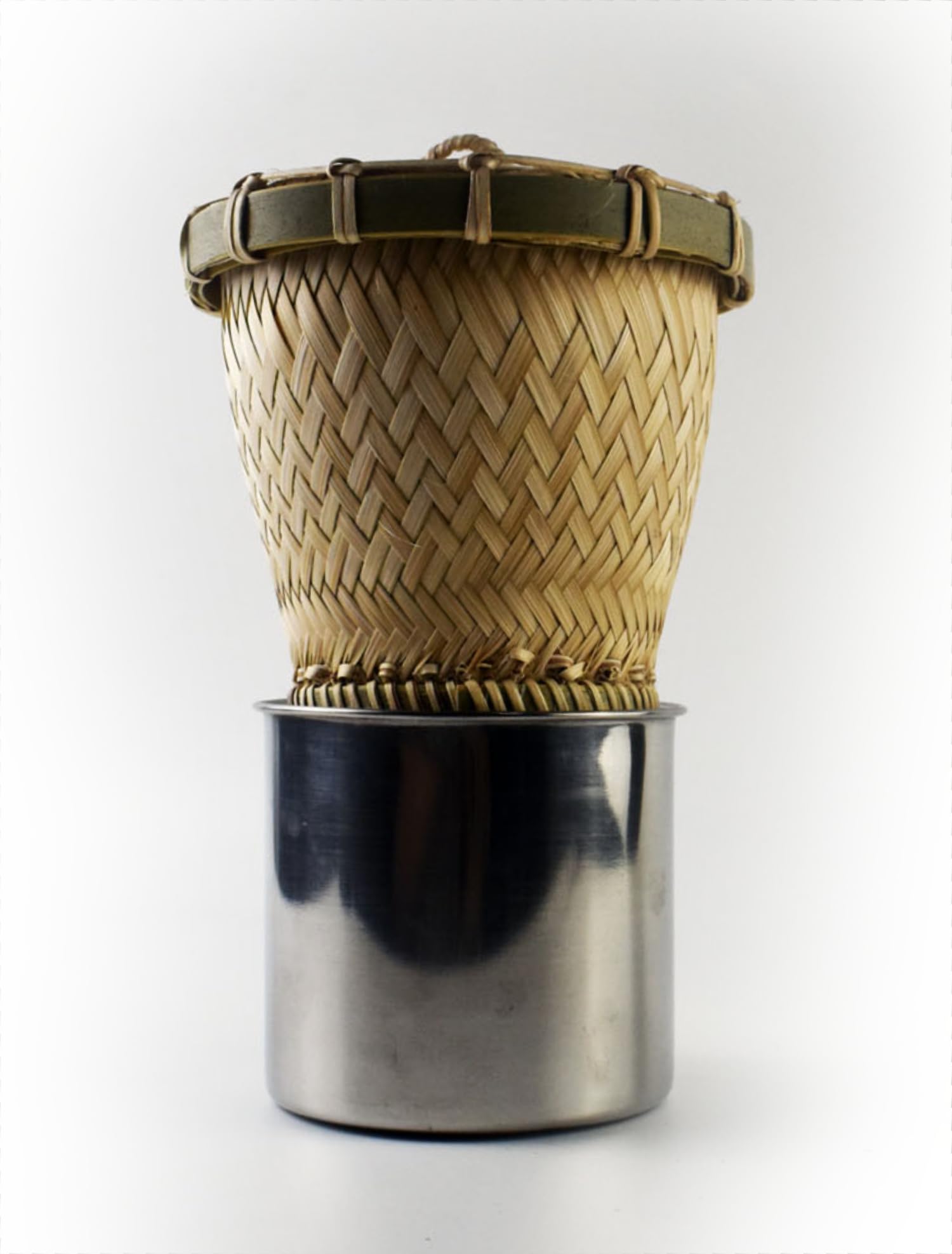 Thai Bamboo Sticky Rice Steamer Basket with Lid and mug – Traditional Handwoven Wicker Container for Steamed Rice – Natural Keep-Cooked Warm Food Holder for Asian Cuisine & Table Decor (Tiny-4.25 in