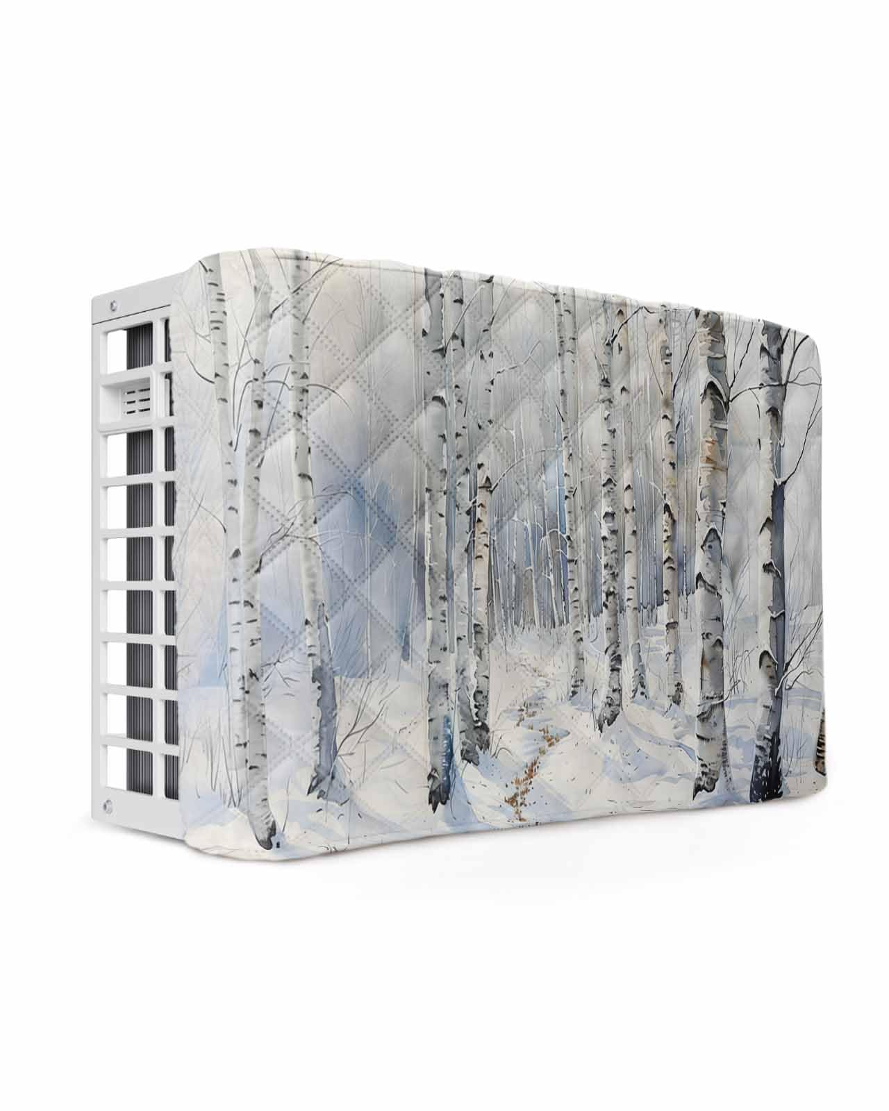 Winter Forest Indoor Air Conditioner Cover for Window Units, Shabby Chic Tree Snow Scenery Contemporary Double Insulation Adjustable Waterproof Indoor AC Cover with Elastic Straps 28" x 20" x 3.5"