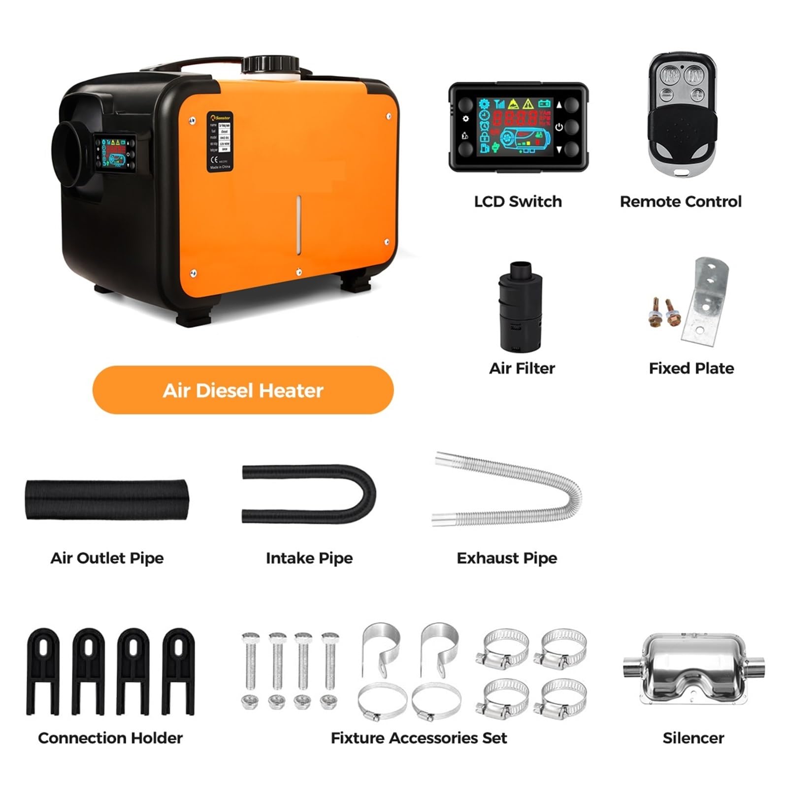 Kit riscaldatore per parcheggio 8KW 12V e 24V Riscaldatore ad aria diesel portatile tutto in uno con monitor LCD Riscaldatore ad aria per parcheggio auto per camper, tende, camion Riscaldatore ad ar