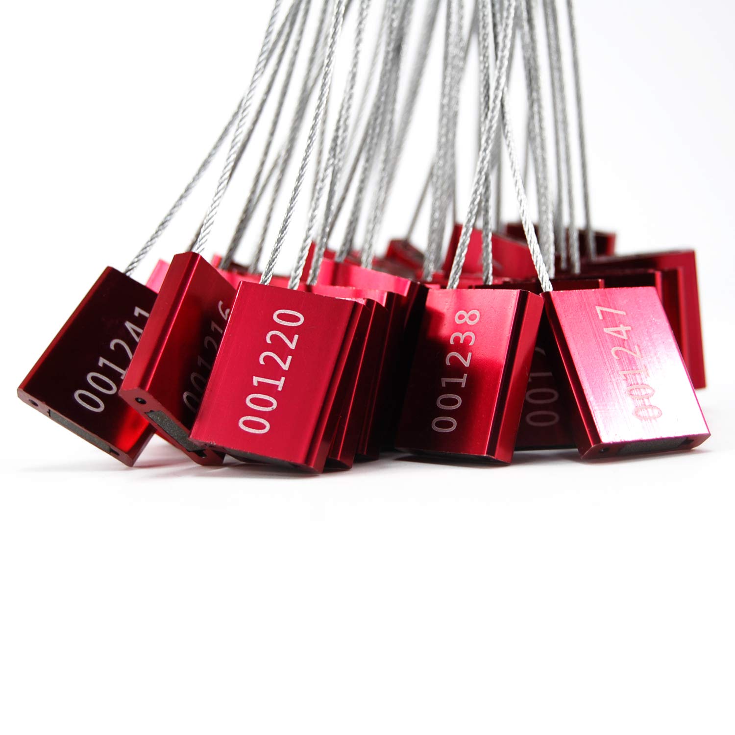 Numbered Pull-Tite Security Steel Cable Seals Alumium Alloy Shipping Container Tags Tamper Proof Cable Padlock ISO 17712 Standard (Red, Pack of 100)