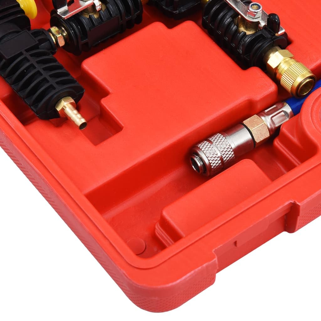 Comprobador de sistema de refrigeración, dispositivo de purga de aire con adaptador de radiador universal, herramienta de recarga de vacío y manguera de refrigerante y bolsa de transporte de