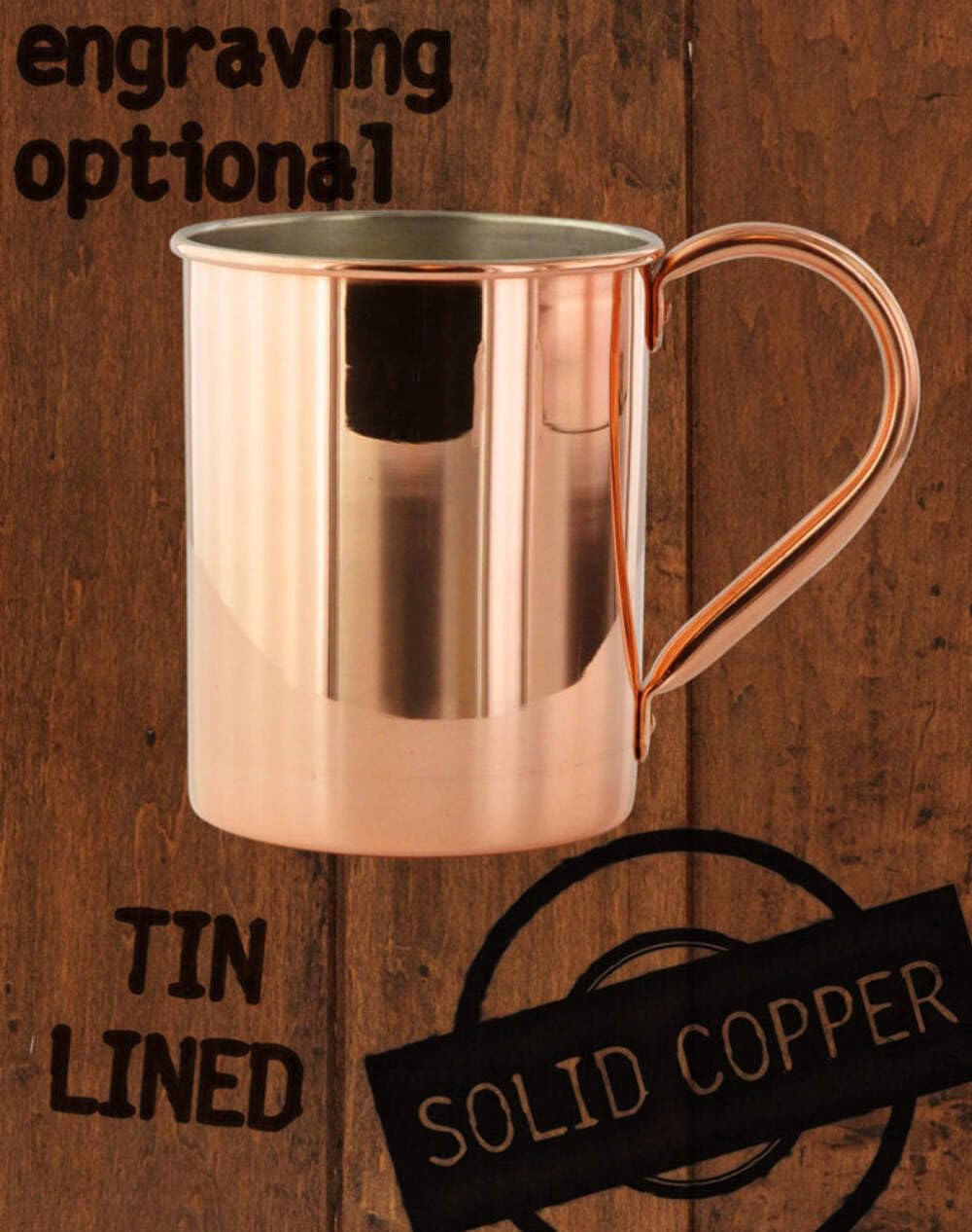 Custom Engraved 13.5oz Tin-Lined Solid Copper Moscow Mule Mug by Paykoc – Personalized Barware Gift – Polished Copper Cup with Brass Handle