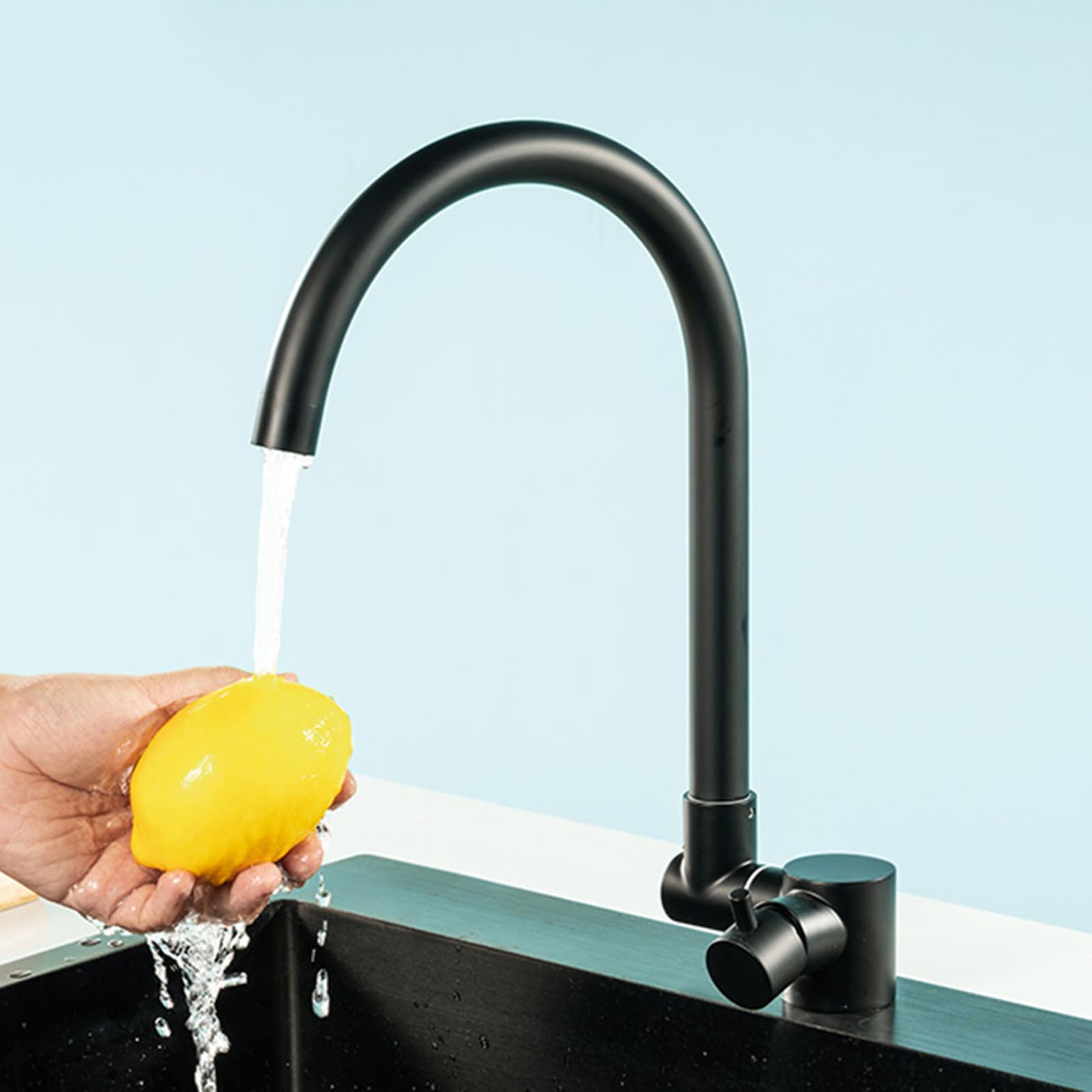 Wasserhahn Küche Vorfenster Klappbar Edelstahl Schwenkbar Wasser Kalt und Heiß-Schwarz