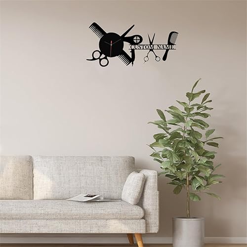 Miniatura 4 de Reloj de pared de peluquero personalizado para dormitorio, sala de estar, nombre personalizado, diseño moderno, peluquería, reloj de madera, reloj