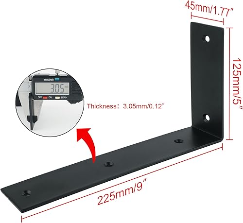 Miniatura 3 de Alise Soportes flotantes para estantes resistentes en forma de L, soportes de esquina de ángulo negro para estantes, soporte de estante reforzado de