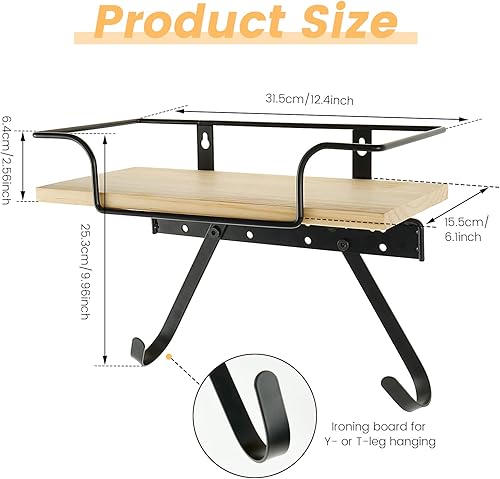 Miniatura 4 de Soporte de pared para tabla de planchar y tabla de planchar, estante organizador de almacenamiento con base de madera de almacenamiento grande y