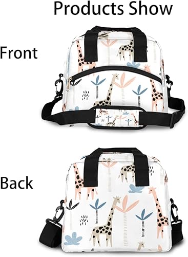 Miniatura 4 de Bolsa de almuerzo aislada con diseño de jirafas y árboles, para mujeres, reutilizable, para adultos, hombres, correa ajustable para el hombro,