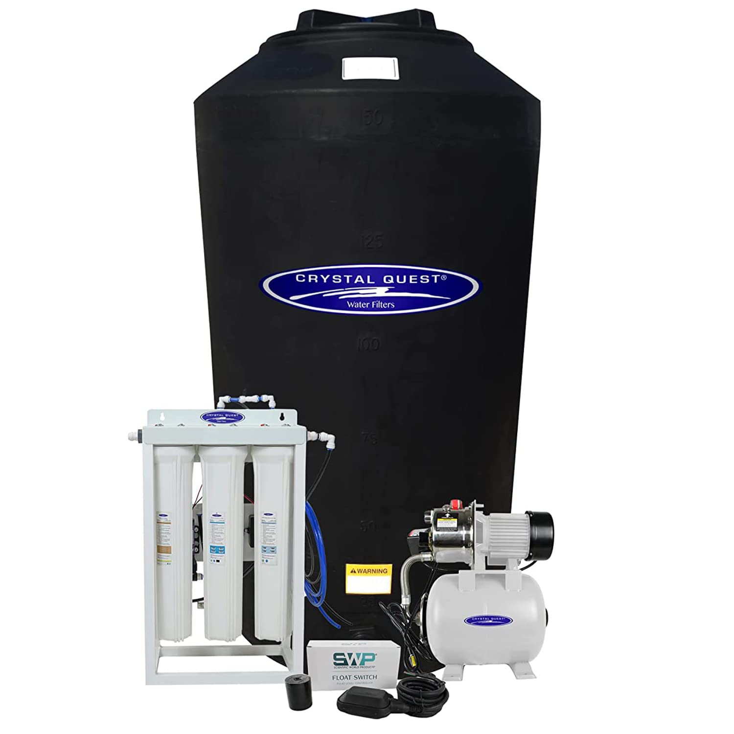 Crystal Quest Whole House Reverse Osmosis Water Filtration System 165 Gallon Water Tank Water Pump Sediment Carbon Filter