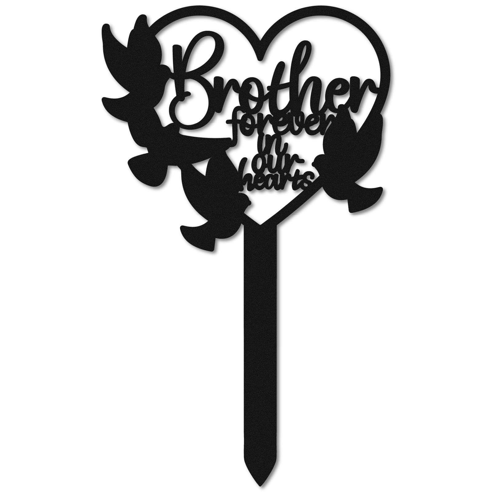 CREATCABIN Memorial Grave Markers for Brother Metal Plaque Stake Black Heart Shaped Bird Remembrance Plaque Memorial Signs Garden Stake Cemetery Decorations for Sympathy Outdoor Yard 9.8 x 5.9 Inch