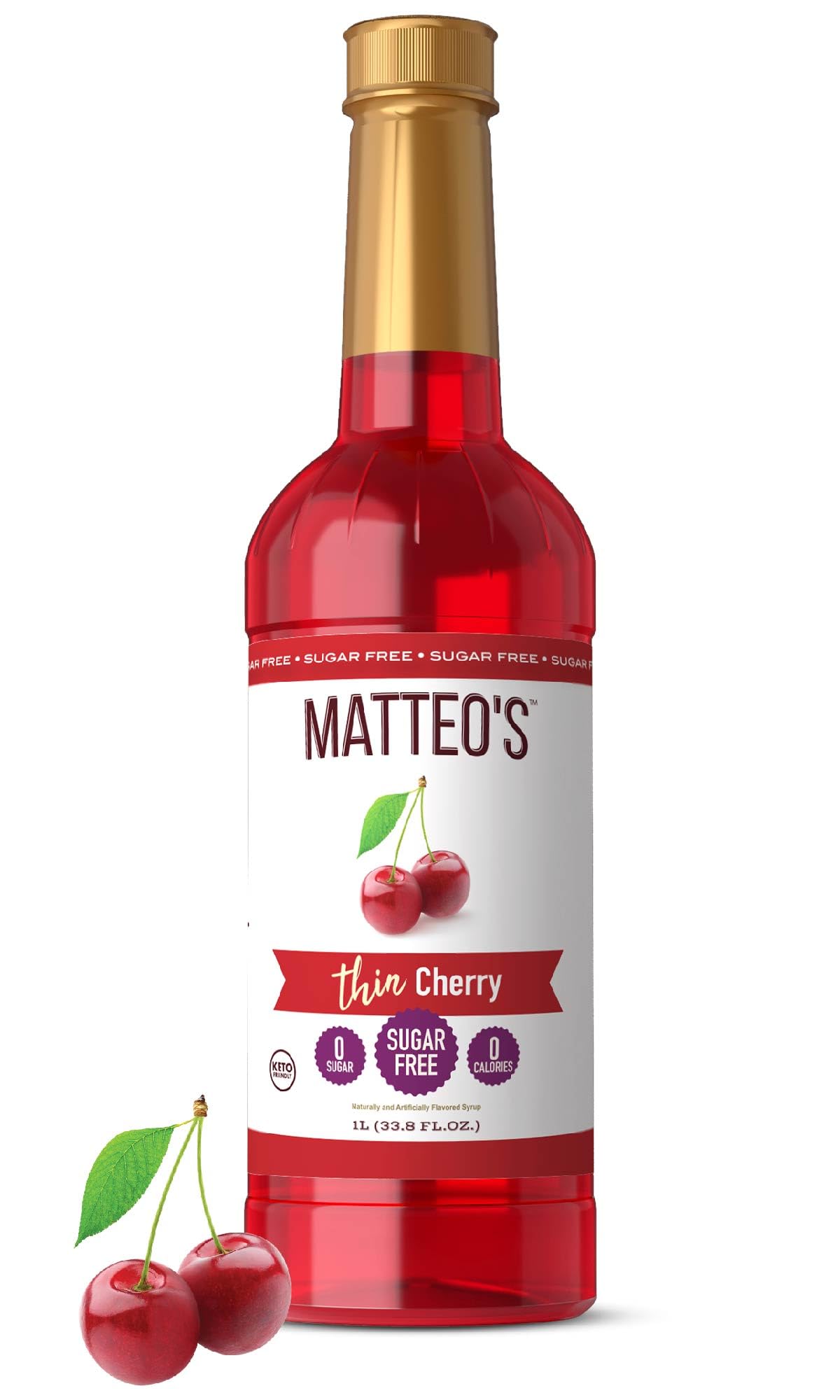 Matteo's Cherry Syrup for Coffee, Drinks, Pastries & Cocktails – Sugar-Free Sweetener for Beverages, Restaurants, and Bars – Aromatic Cherry Flavor,