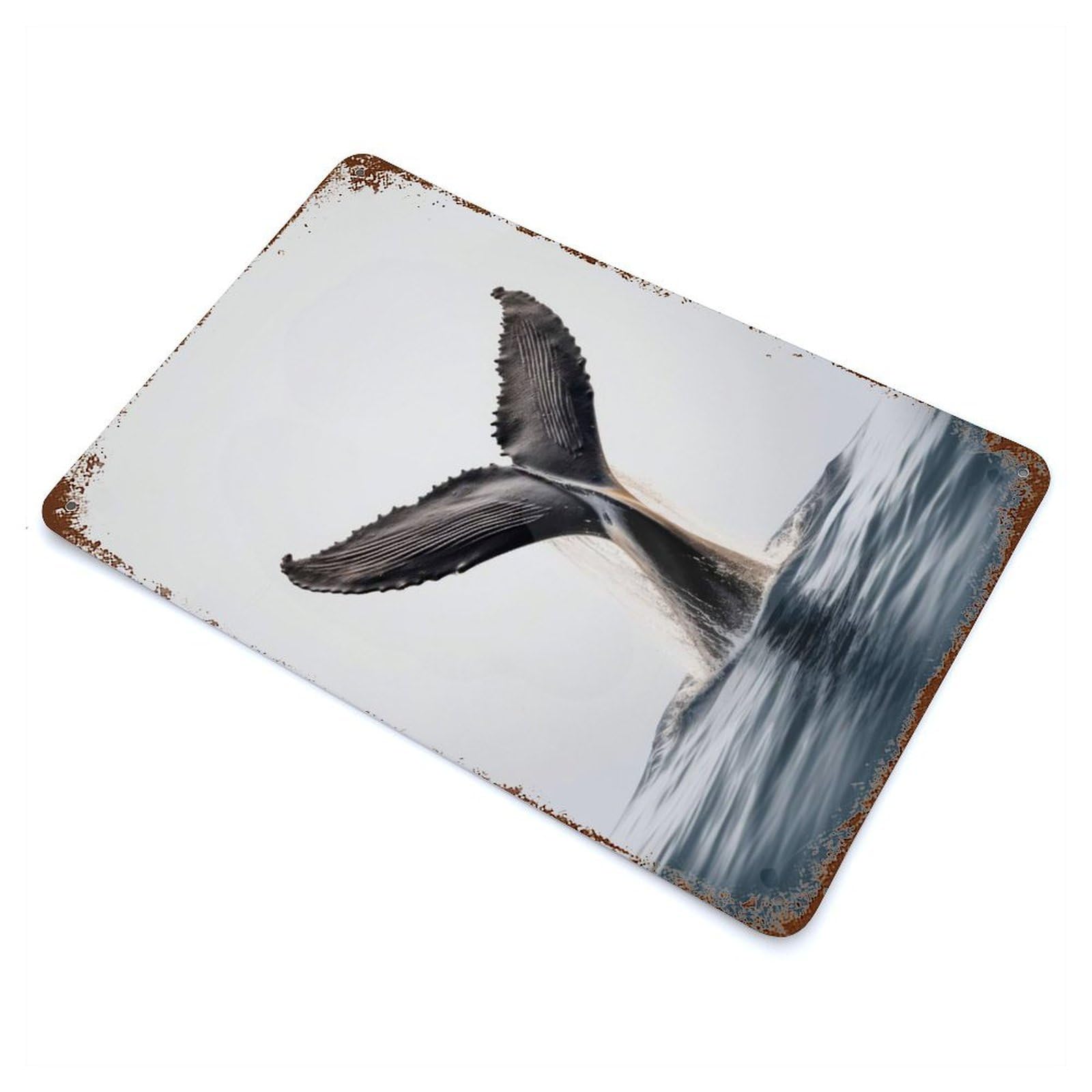 Garage Style Whale Tail Breach Rustic Tin Plaque 11.8"x7.9", Classic Wall Plaque for Bar And Workshop