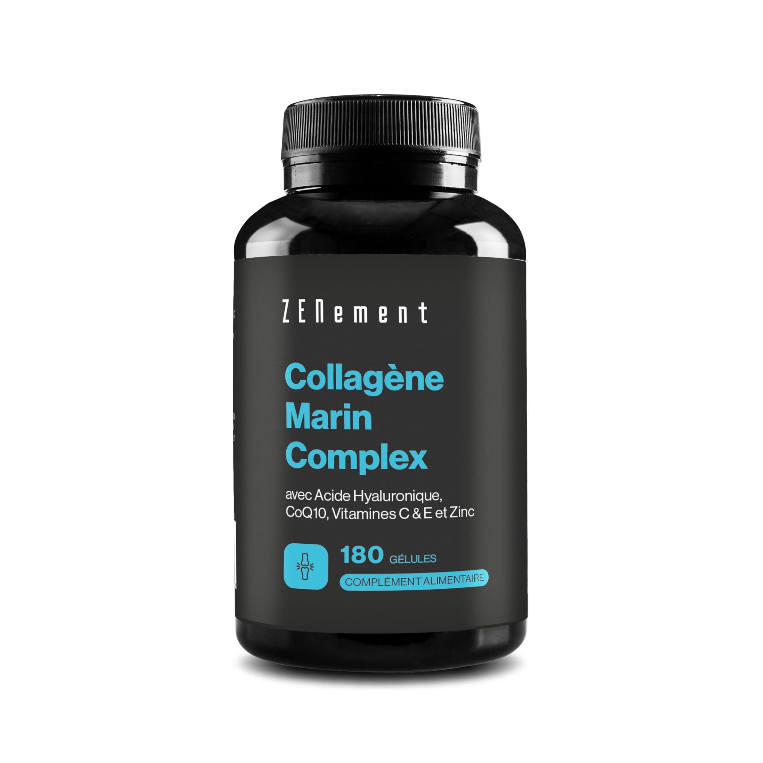 Complexe de Collagène Marin, avec Acide Hyaluronique, CoQ10, Vitamines C & E et Zinc, 180 Gélules | Supplément Articulations, Peau et Os | sans conservateur | Zenement