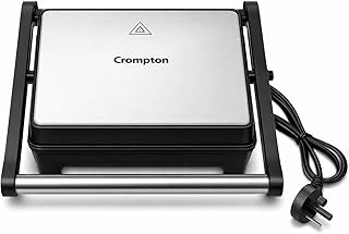 Crompton ACGT-MAXCRISP2S 1000W Grill Sandwich Maker | 2 Slice Capacity | Non-Stick Grill Plates | LED Indicator | Removable Drip Tray | Non-Skid Feet | Silver (2 Slice)