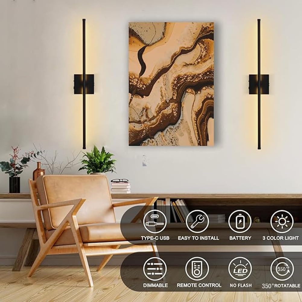 Lampada da Parete a LED Ricaricabile, Senza Fili con Telecomando, per Interni, dimmerabile, Lampada Lunga, Girevole, Specchio, Senza Alimentazione, Timer di Illuminazione, USB, lam