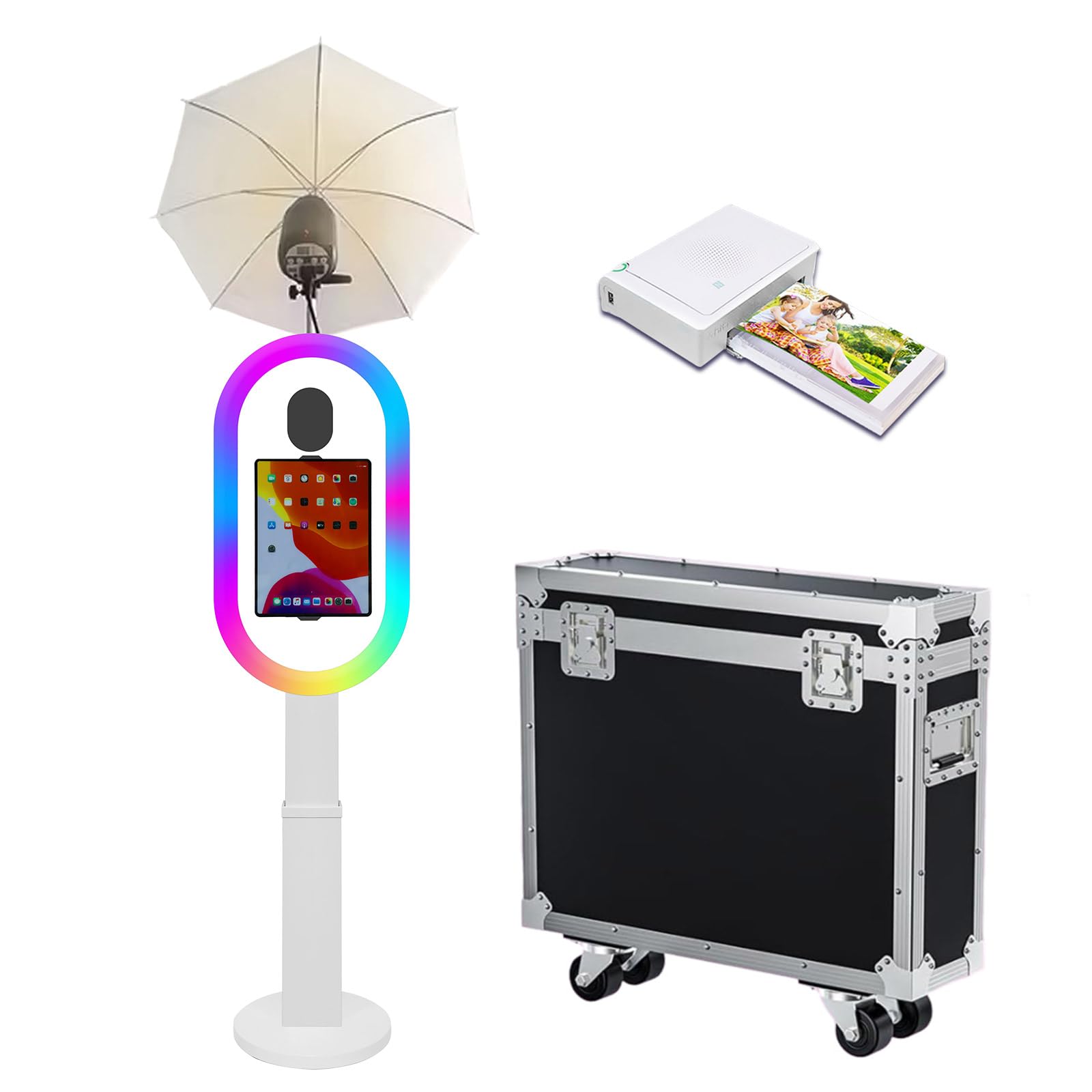 Portable Photo Booth Machine Compatible with iPad,White Machine+Printer