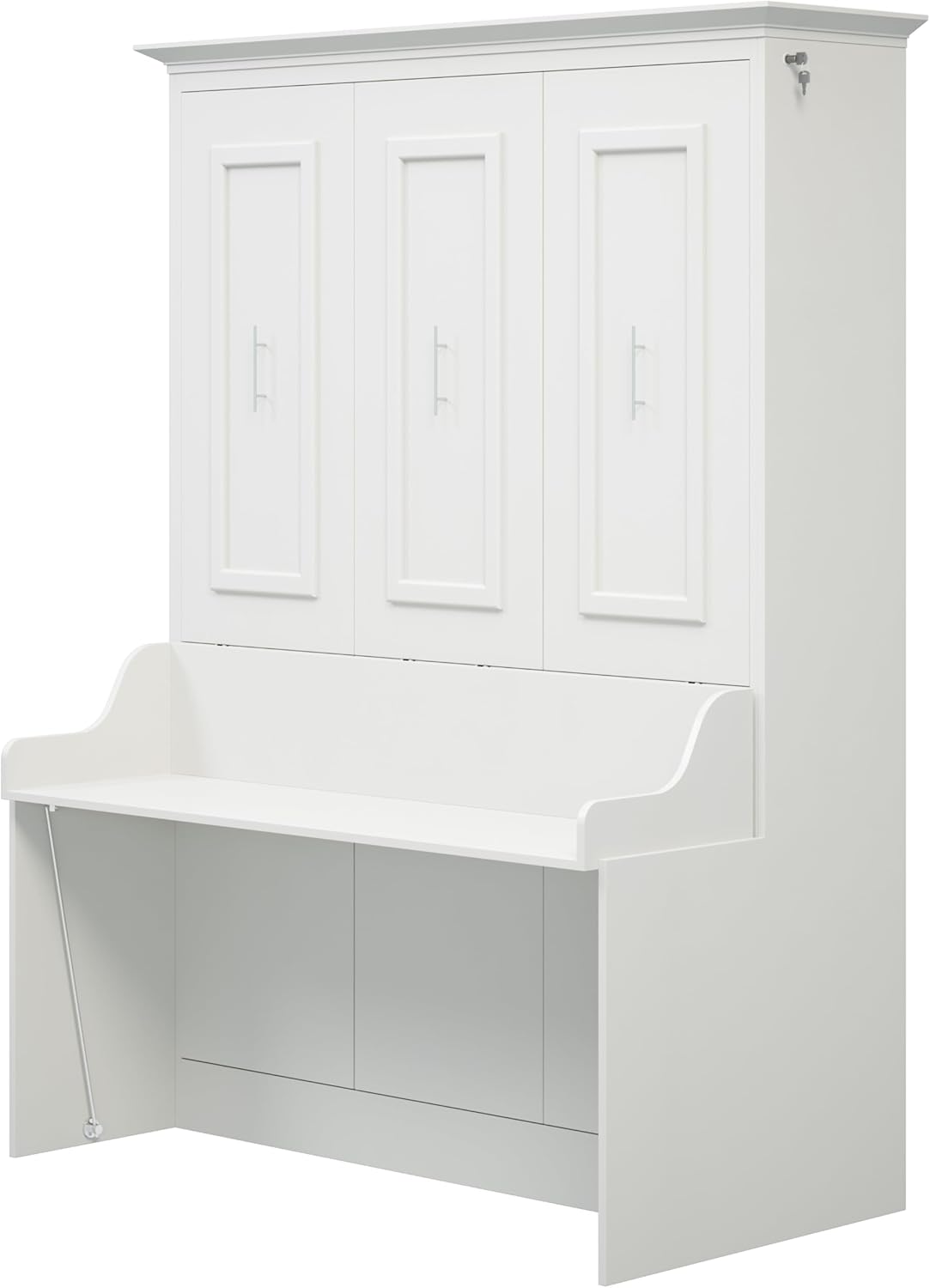 Xtraroom Alegra Full Murphy Bed with Desk | Engineered and Solid Wood Construction | Smooth Painted Finish - NO Melamine Used | Perfect for a Home Office Guest Bed (Warm White)
